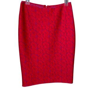 Cynthia Rowley Pencil Skirt with Orange-red and Purple Floral Print Size 10